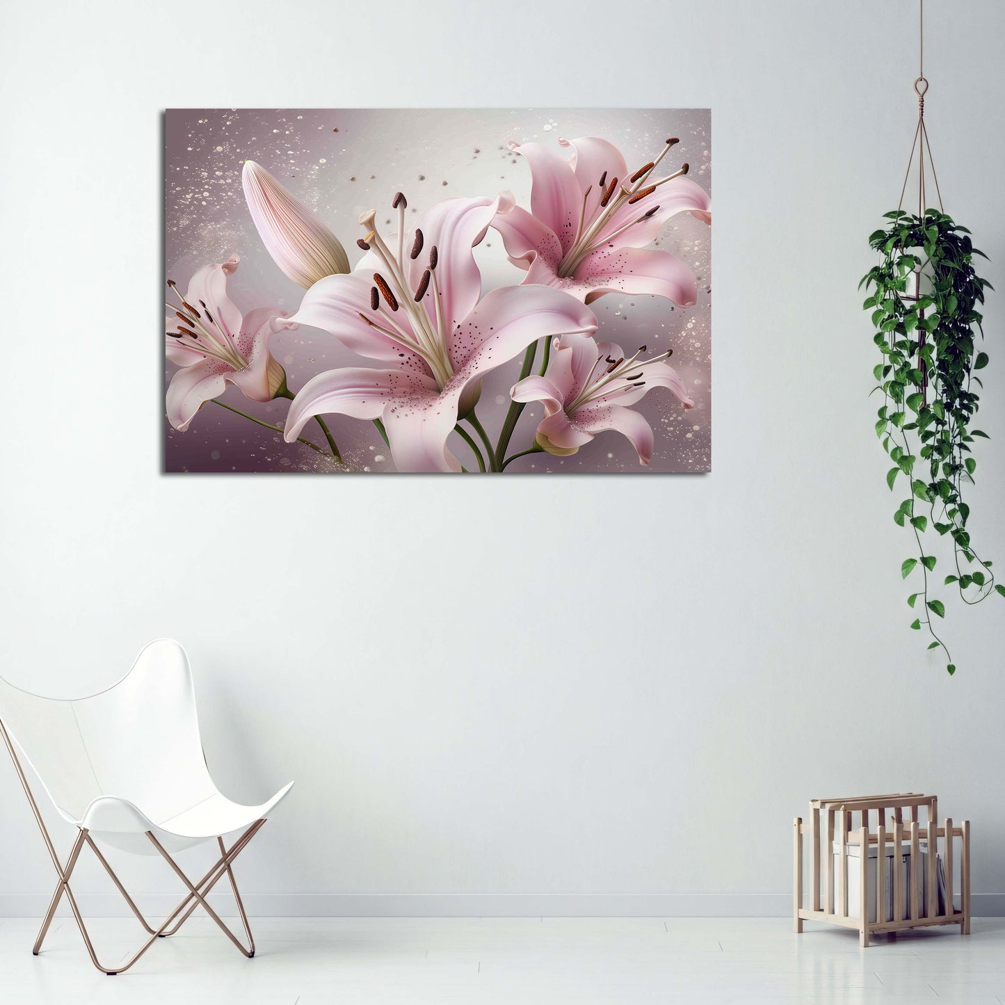 Lilien Rosa Blüten Pastellfarben Hintergrund Wandbild