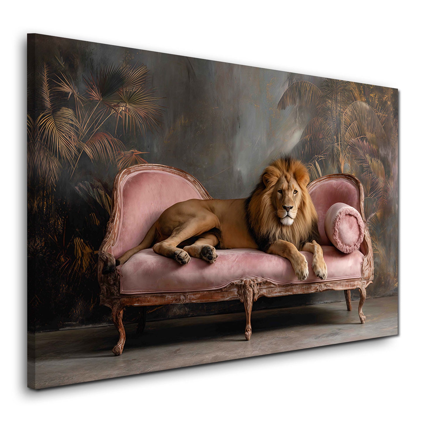 Löwe auf Sofa im eleganten Wohnzimmer Tier Portrait Wandbild