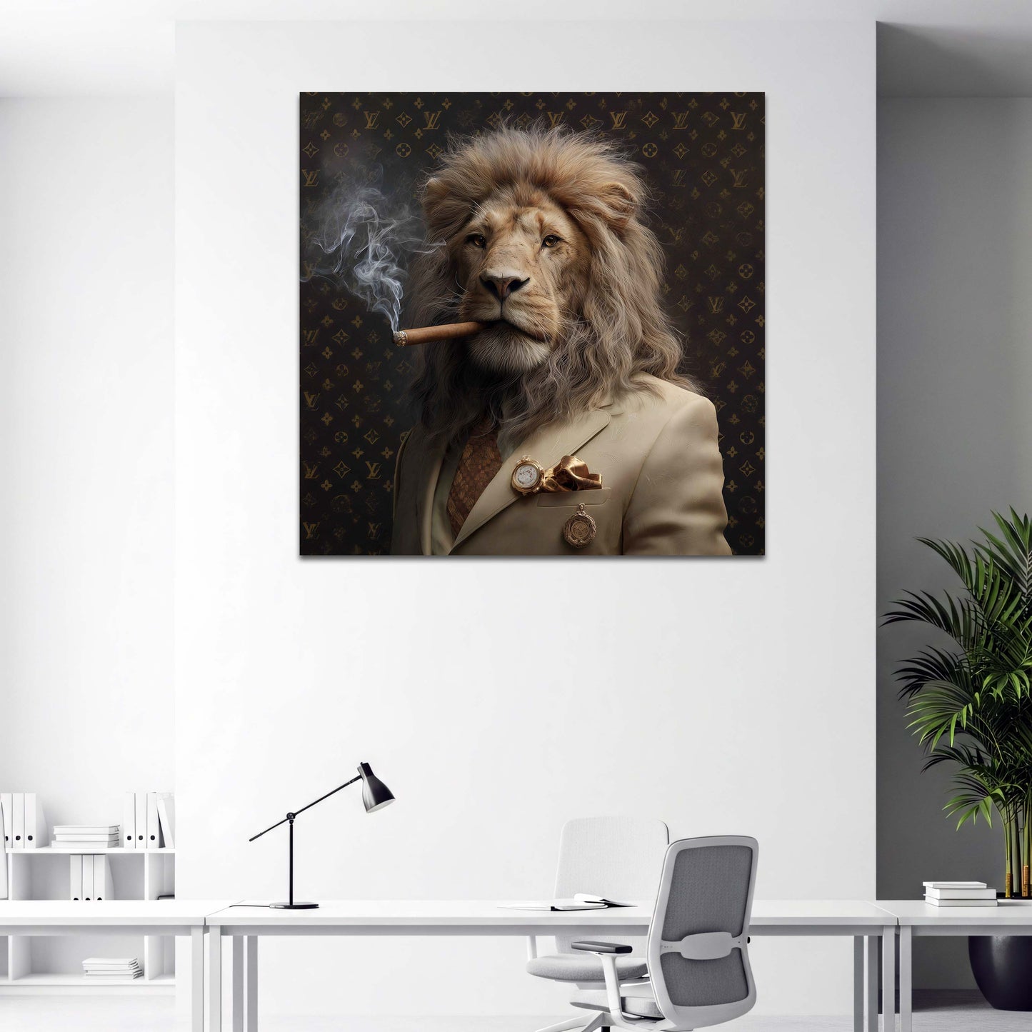 Löwe im Anzug Zigarre Luxus Eleganz Porträt Wandbild