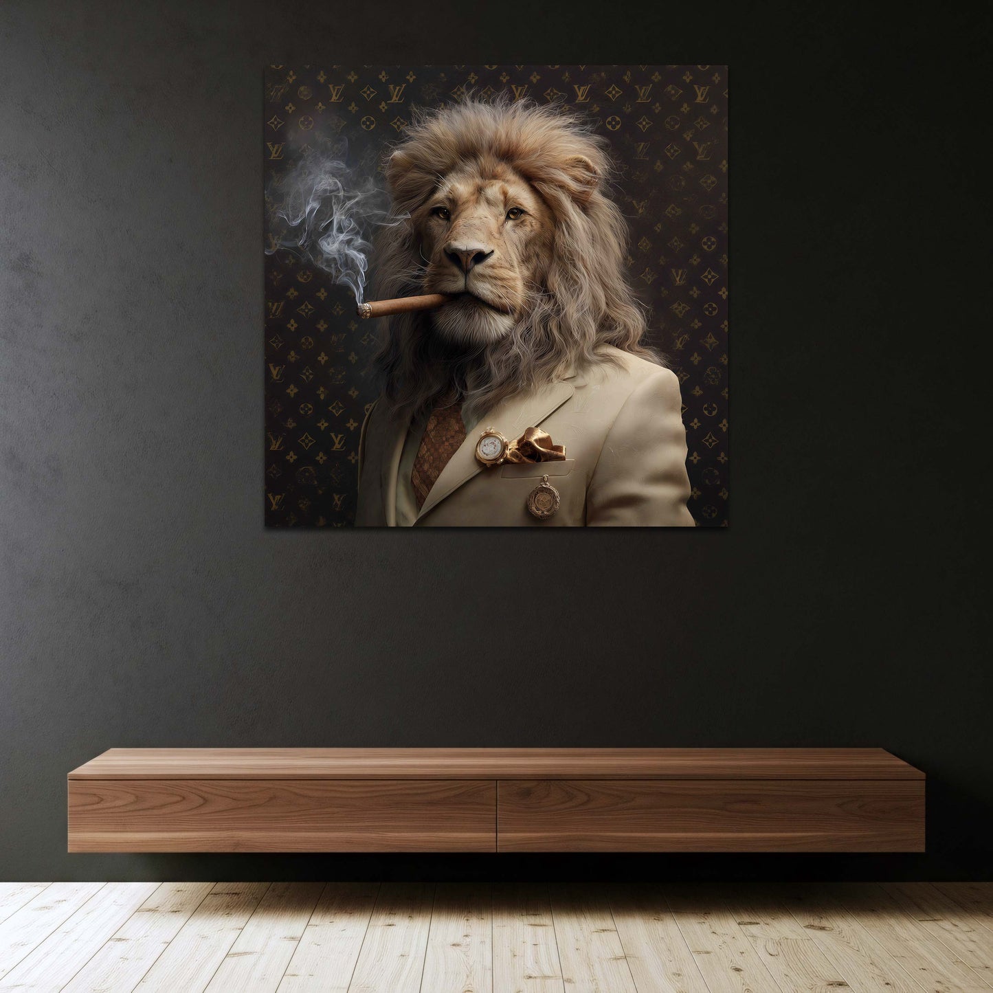 Löwe im Anzug Zigarre Luxus Eleganz Porträt Wandbild