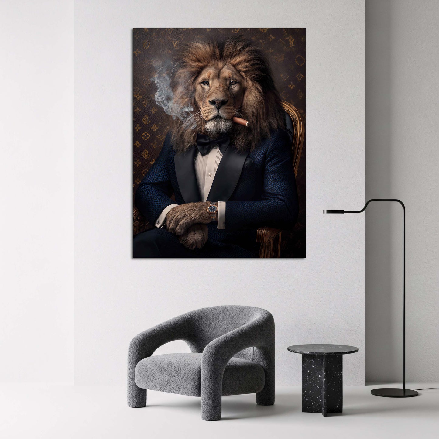 Löwe im Anzug Zigarre Luxus Porträt Wandbild