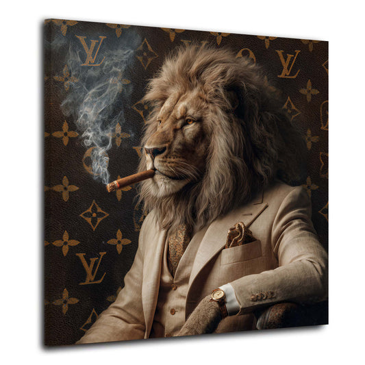 Löwe im Luxusanzug mit Zigarre und Uhr Porträt Wandbild