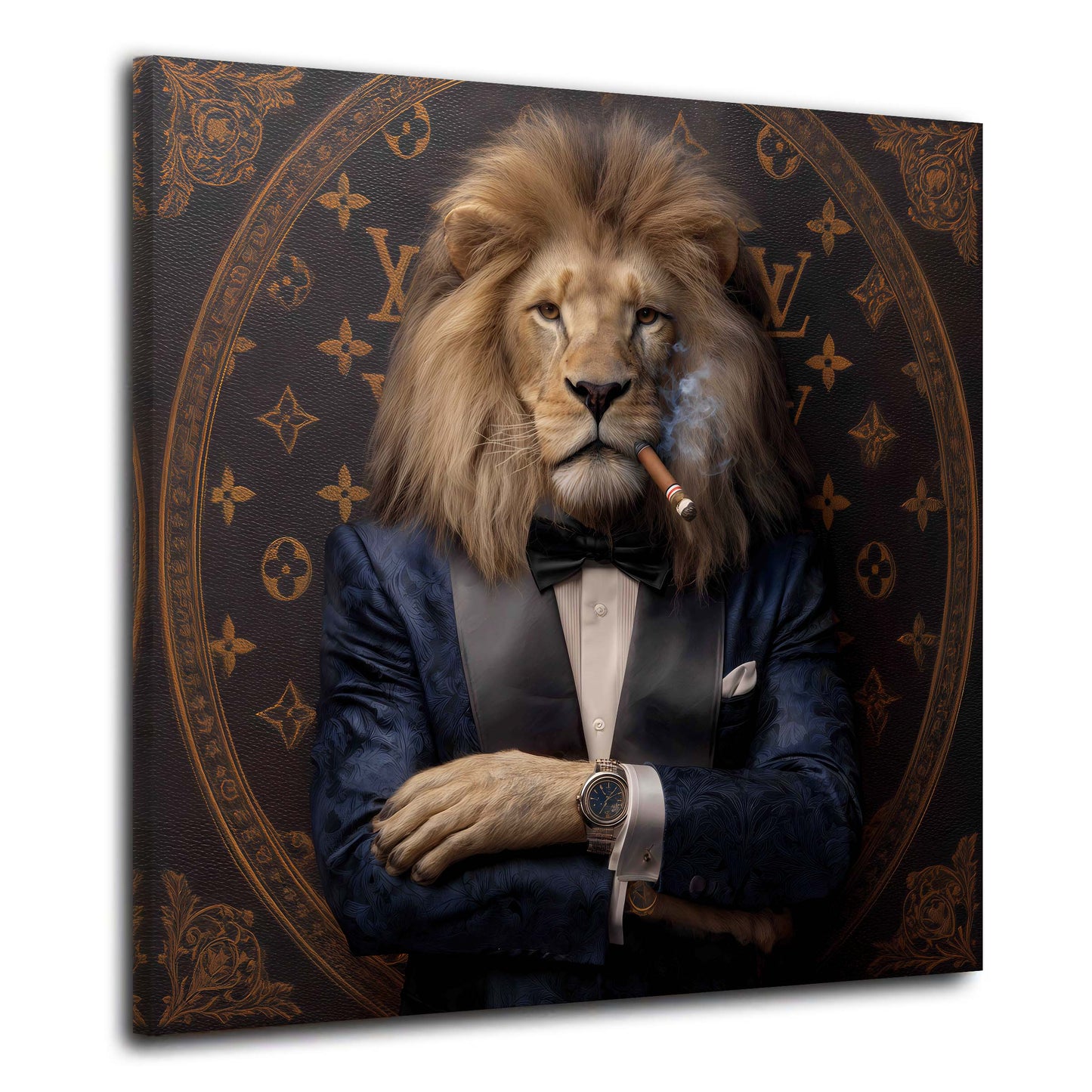Löwe im Smoking Zigarre Luxus Gentleman Porträt Wandbild