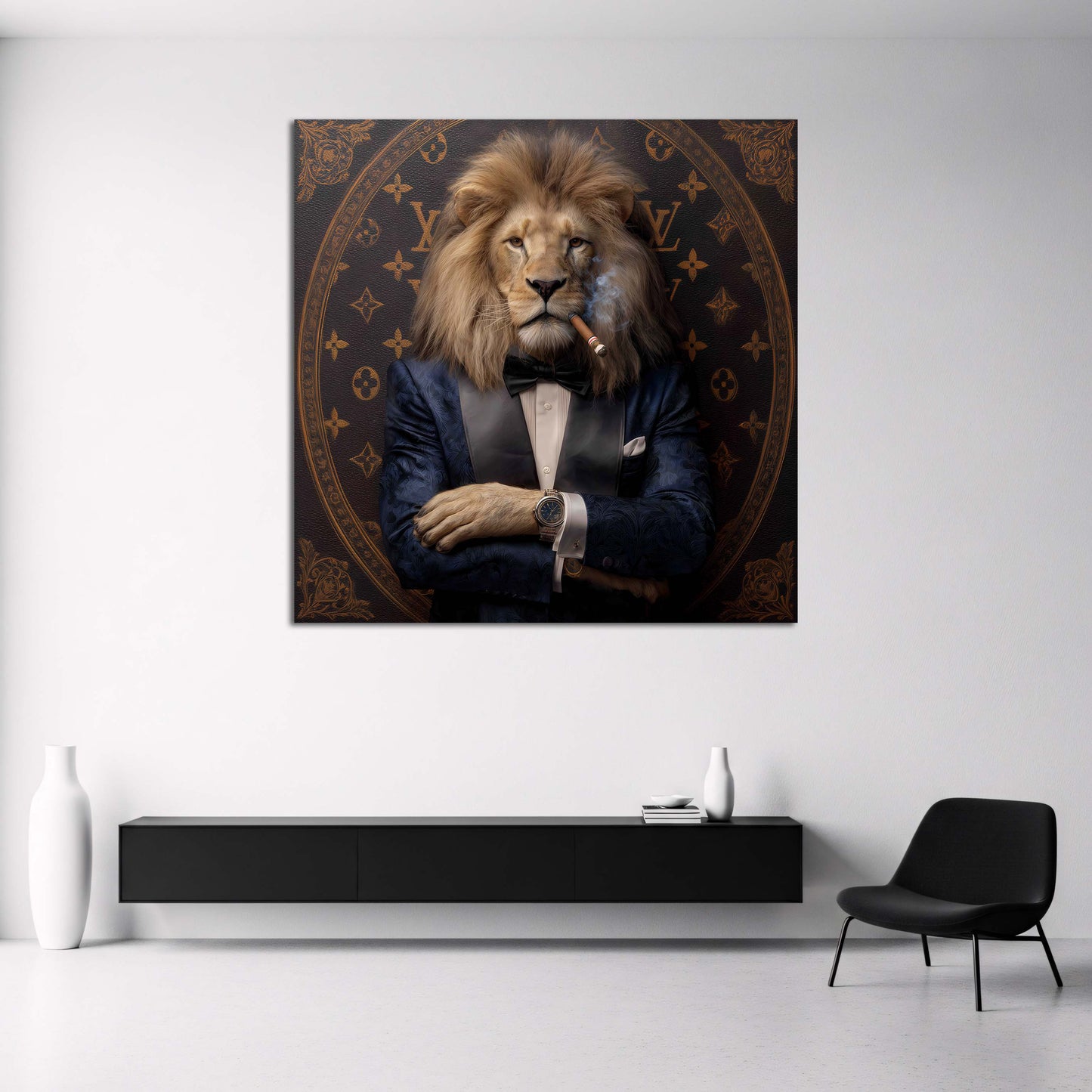 Löwe im Smoking Zigarre Luxus Gentleman Porträt Wandbild