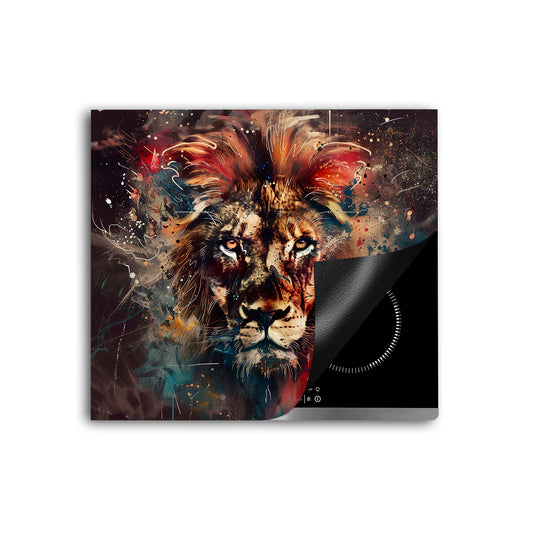 Löwe in kraftvoller Pop Art Herdabdeckplatte Induktionsschutz für Ceranfeld & Küche Deko