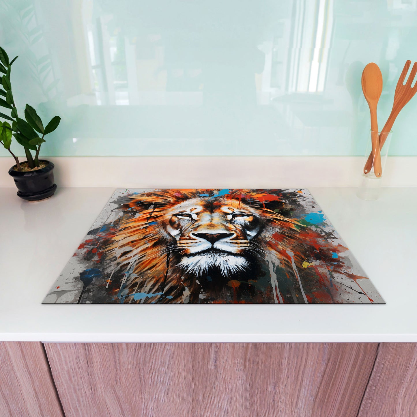 Löwe Kopf Pop Art Herdabdeckplatte Induktionsschutz für Ceranfeld & Küche Deko