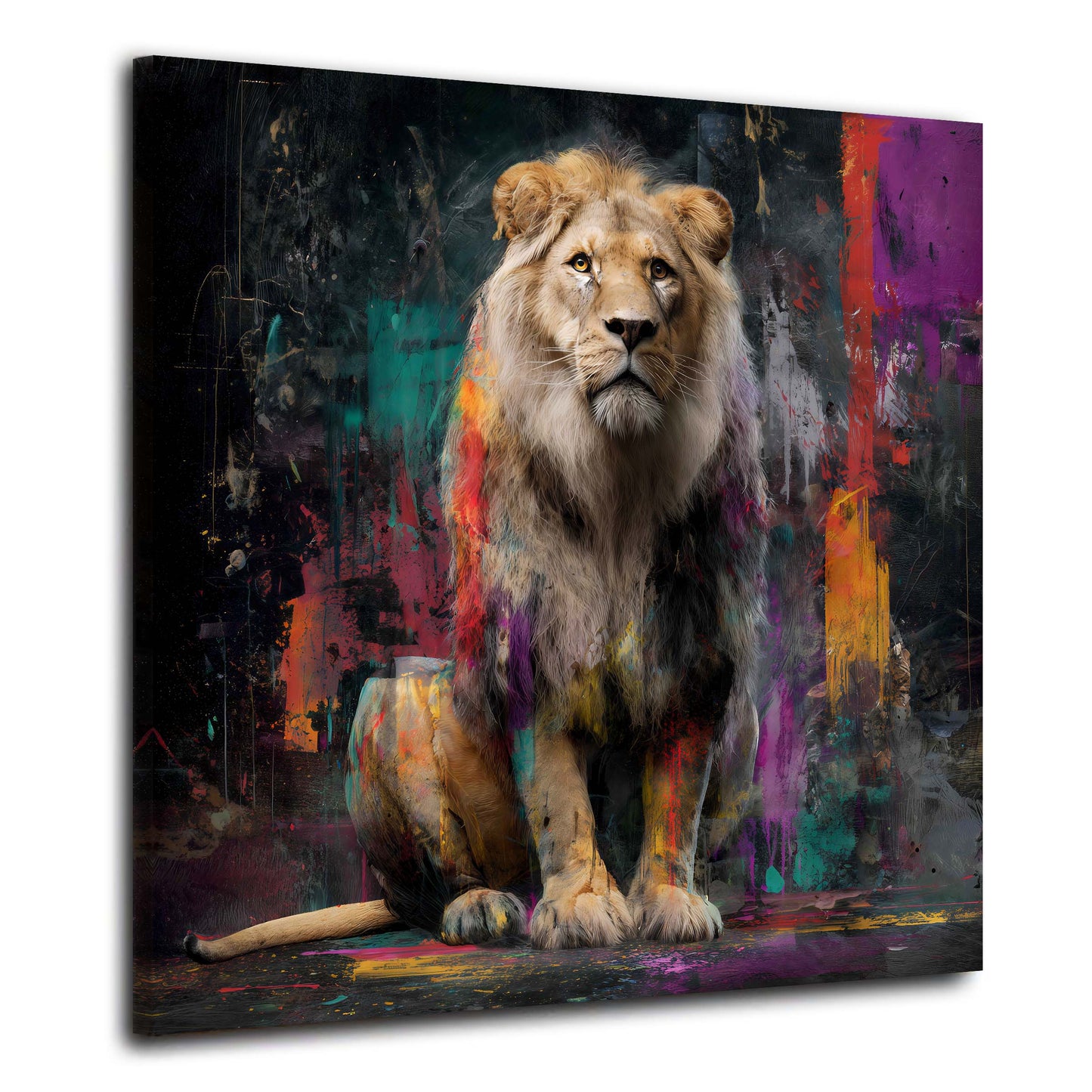 Löwe Pop Art abstrakt Tierporträt Wandbild