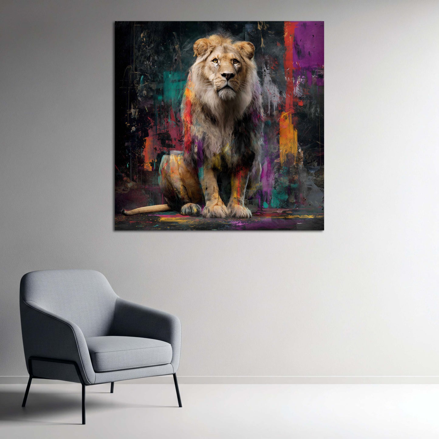 Löwe Pop Art abstrakt Tierporträt Wandbild