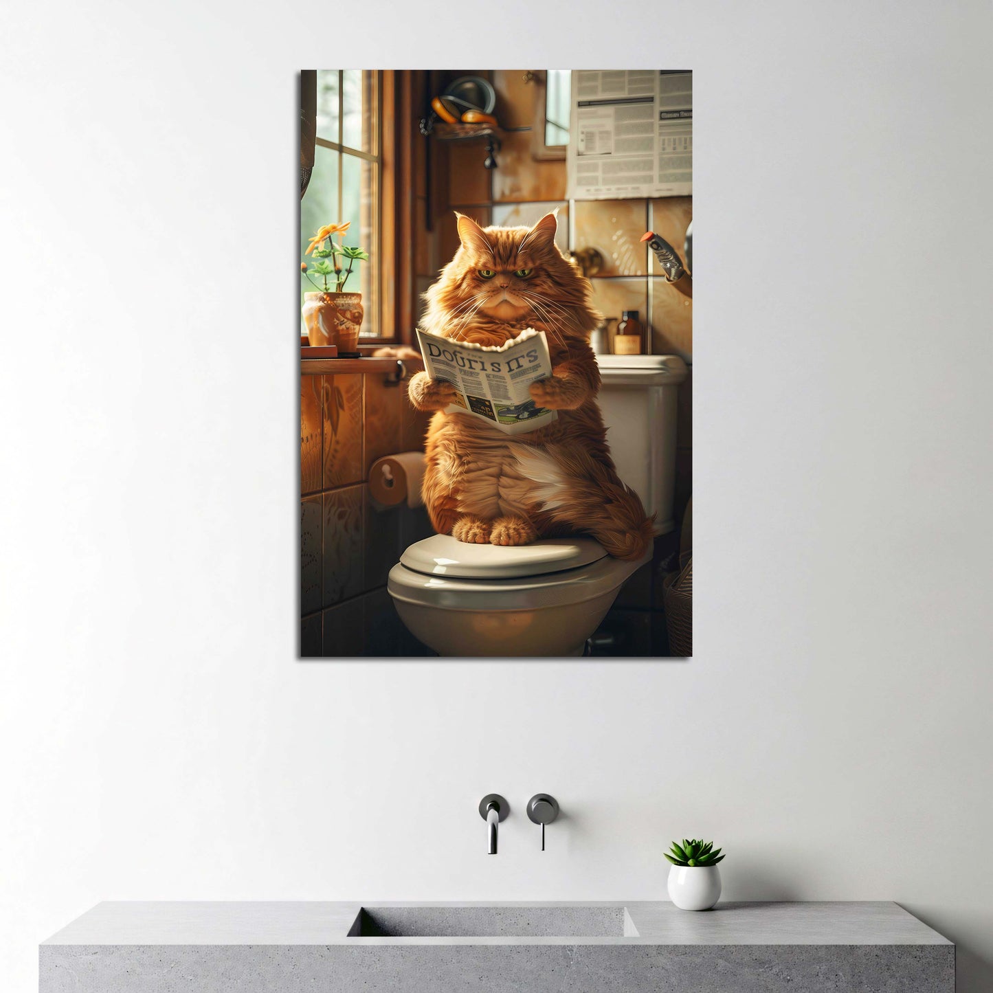 Lustige Katze Toilette Zeitung Badezimmer Wandbild