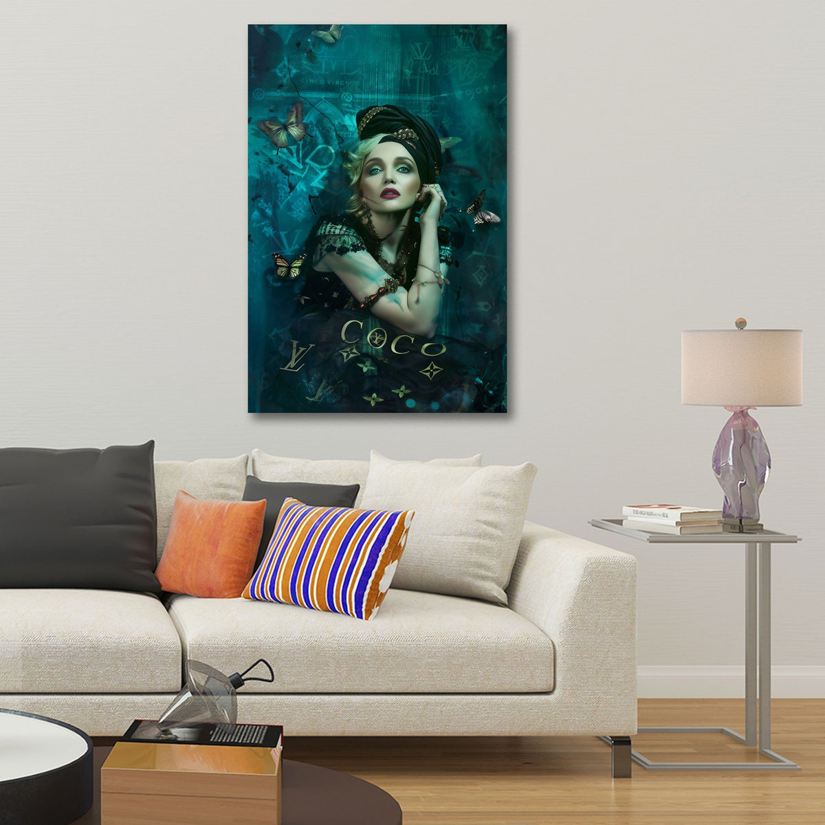 Madonna Porträt mit Kopfschmuck auf Alu-Dibond im Wohnraum