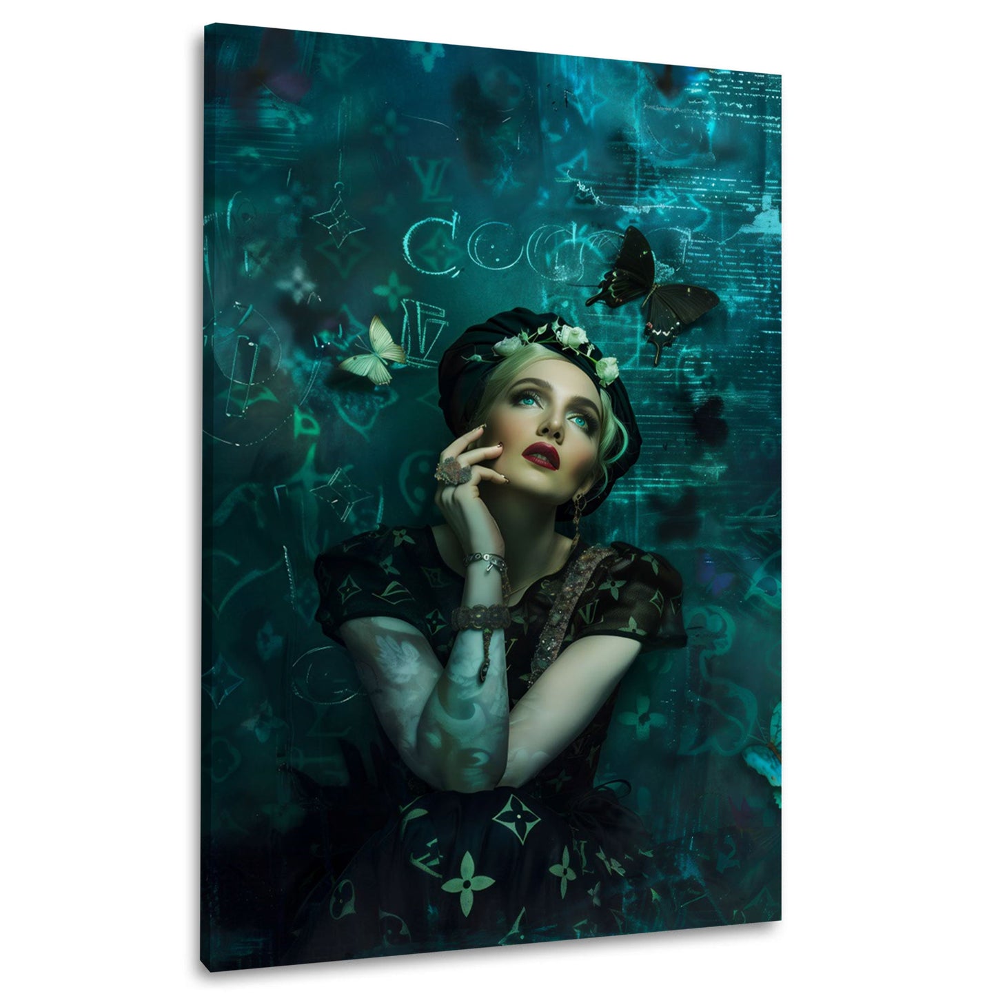 Madonna Fashion Porträt mit Schmetterlingen und elegantem Blick Wandbild