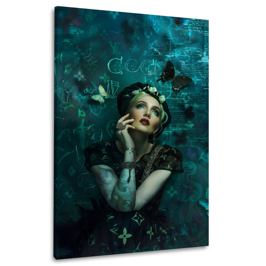 Madonna Fashion Porträt mit Schmetterlingen und elegantem Blick Wandbild