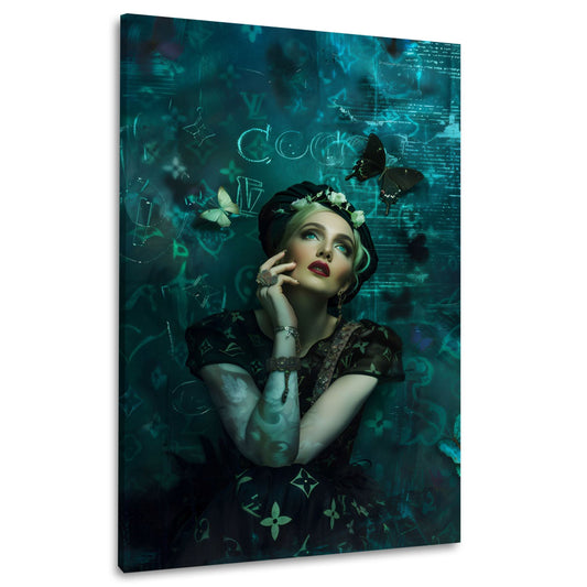 Madonna Fashion Portraet mit Schmetterlingen als Wandbild