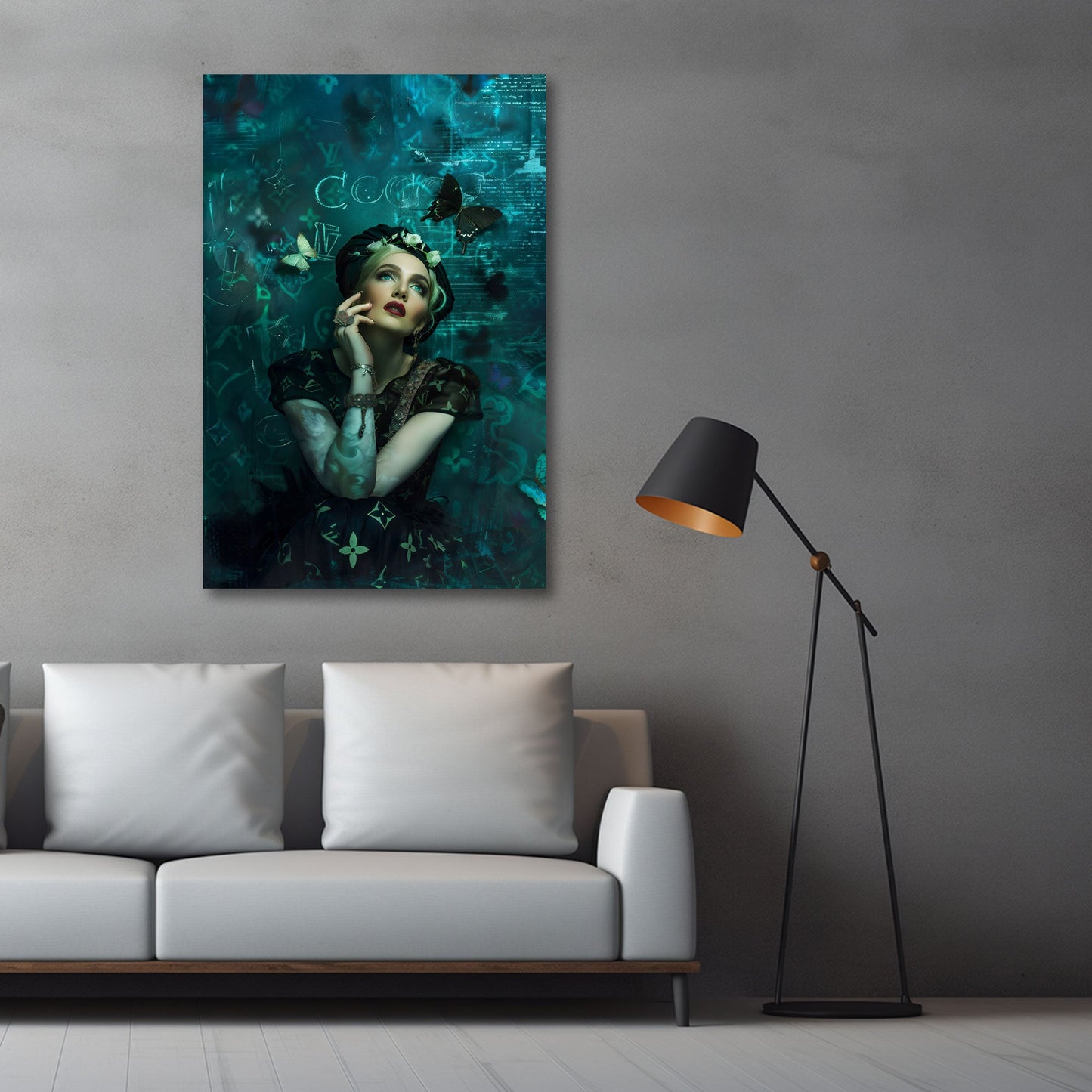 Madonna Fashion Porträt mit Schmetterlingen und elegantem Blick Wandbild