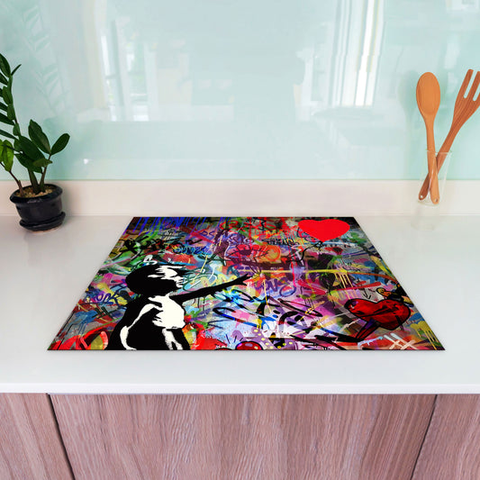 Mädchen Street Art Herdabdeckplatte Induktionsschutz für Ceranfeld & Küche Deko