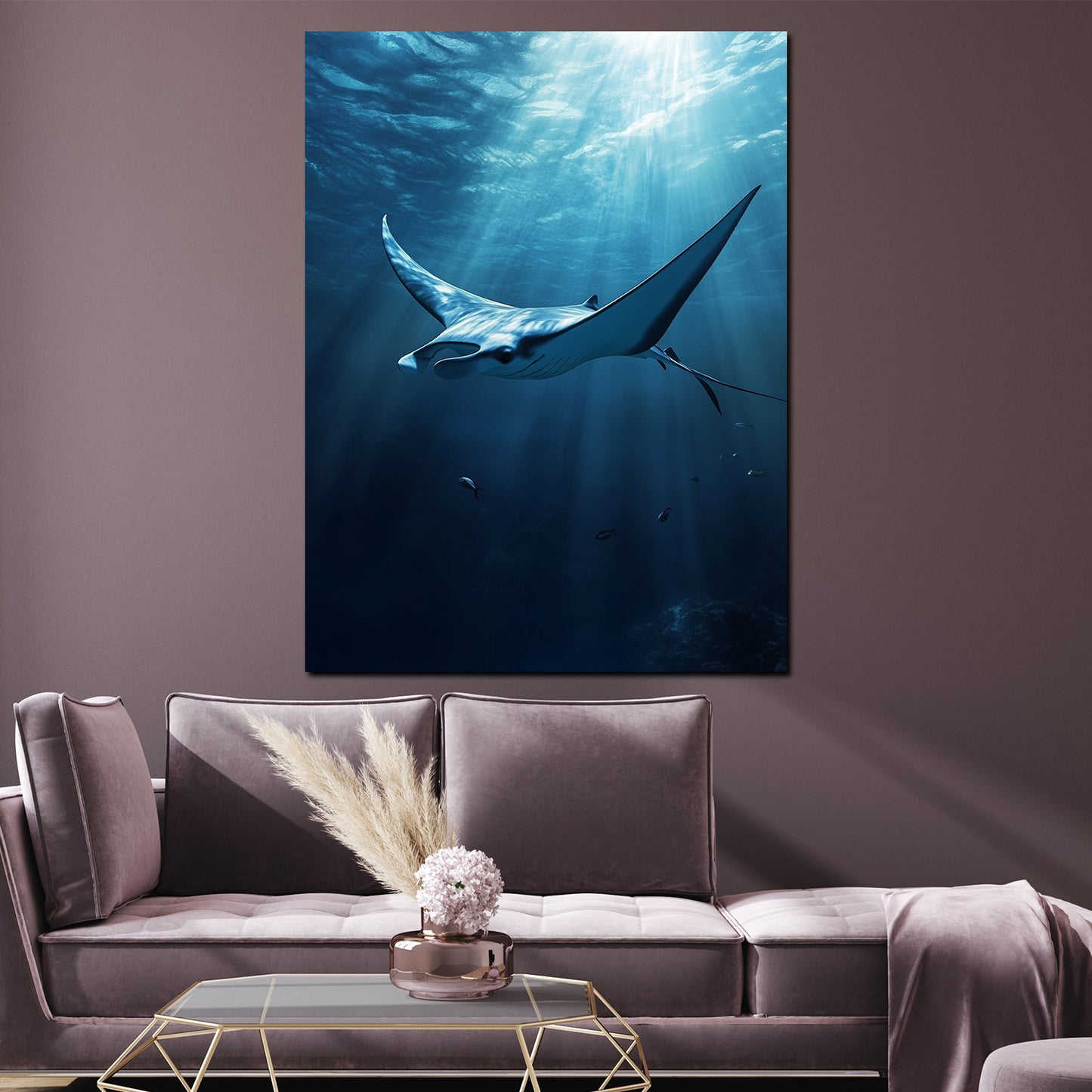 Mantarochen Ozean Lichtstrahlen Unterwasserwelt Wandbild