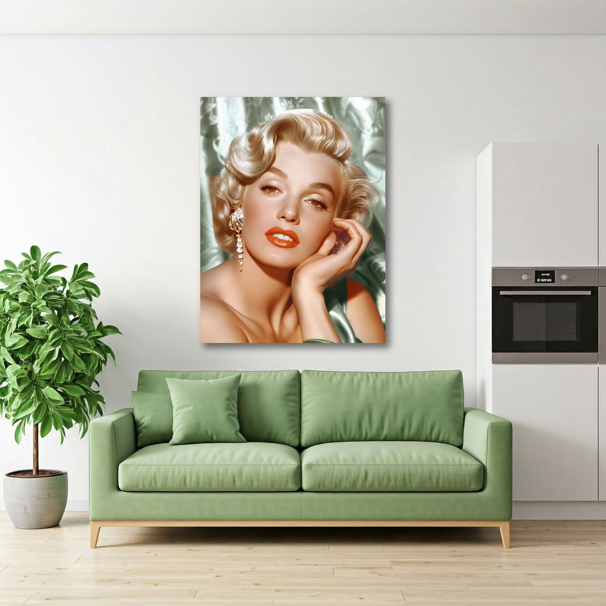 Marilyn Portraet im Vintage Stil auf Alu-Dibond im Wohnraum