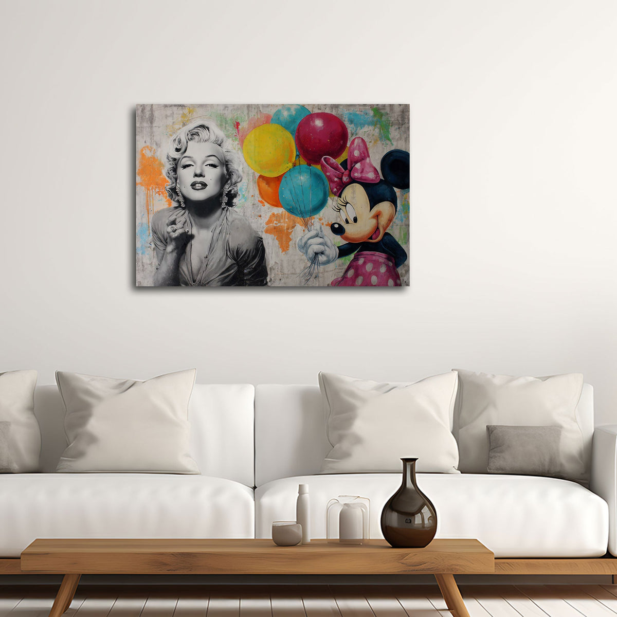 Marilyn mit Minnie und roten Luftballons Graffiti Wandbild