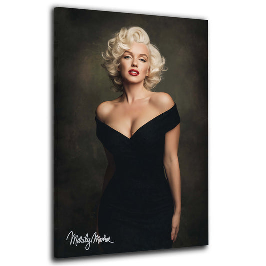 Marilyn Glamour Porträt im schwarzen Kleid Wandbild