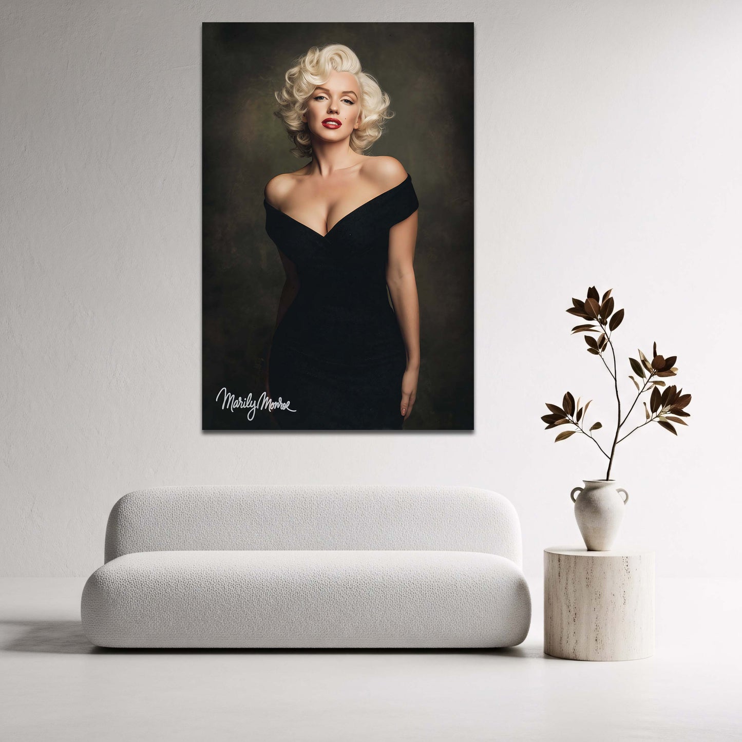 Marilyn Monroe Glamour Portraet im schwarzen Kleid Wandbild