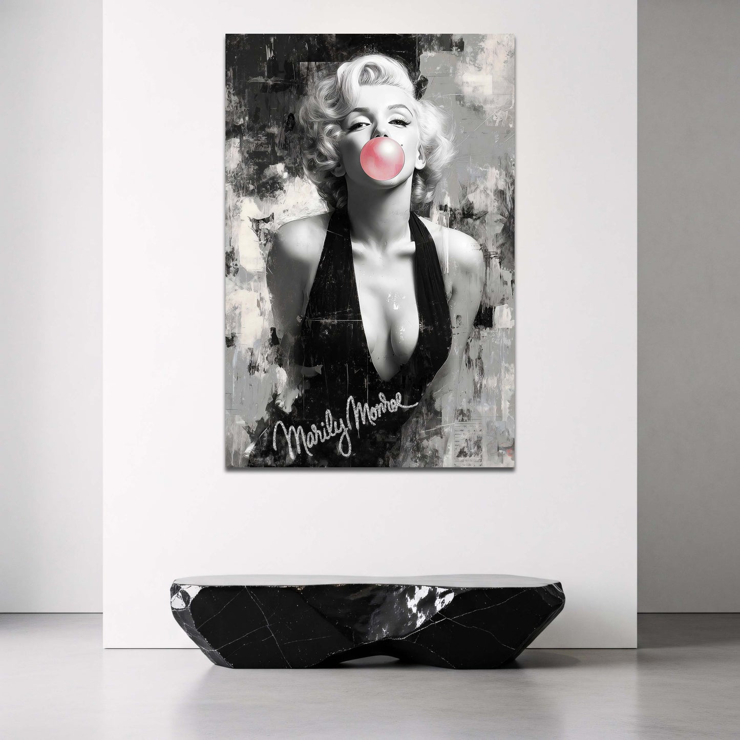 Marilyn Monroe Kaugummiblase Grunge Pop Art Portraet Wandbild