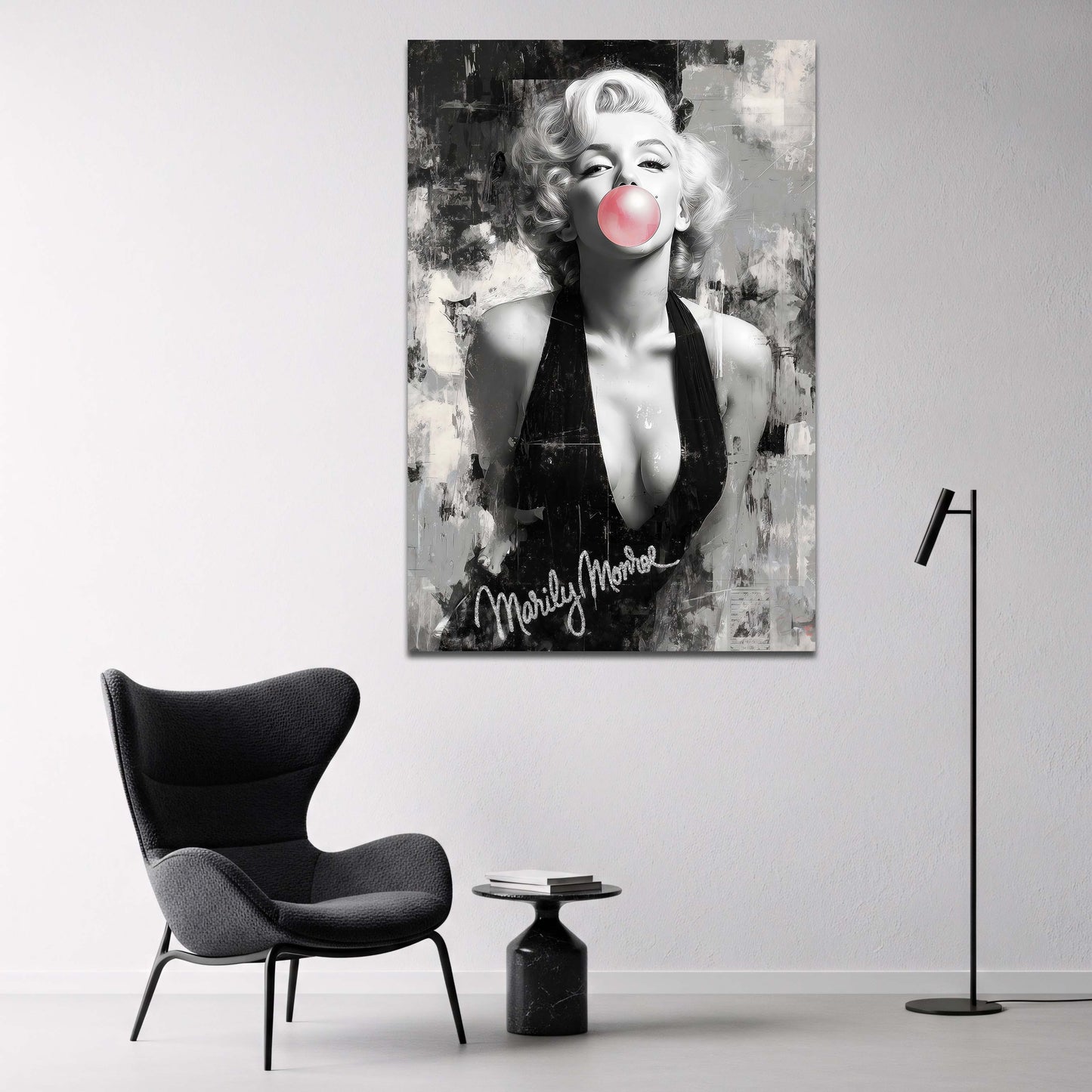 Marilyn Monroe Kaugummiblase Grunge Pop Art Portraet Wandbild