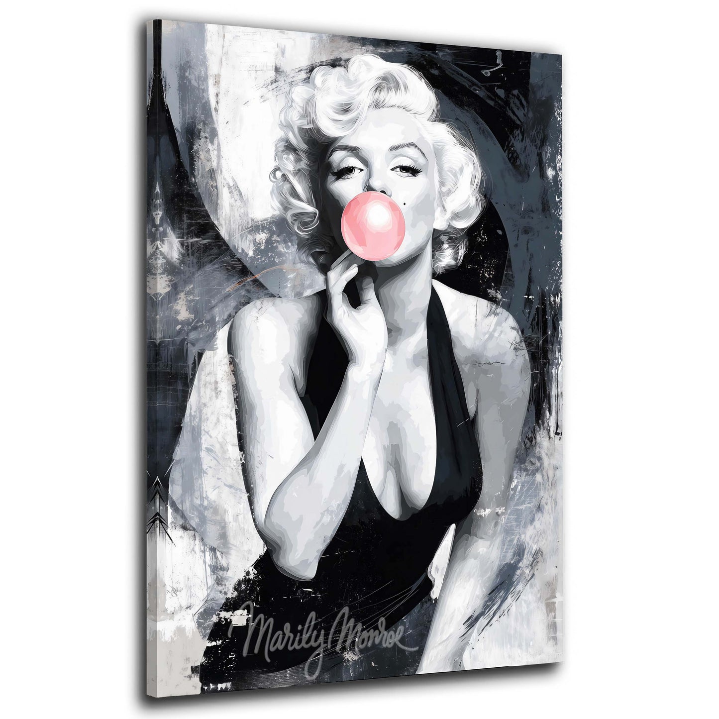 Marilyn Monroe mit pinker Kaugummiblase Grunge Stil Wandbild