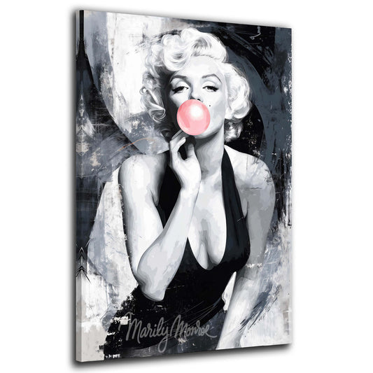 Marilyn mit pinker Kaugummiblase im Grunge Stil Wandbild