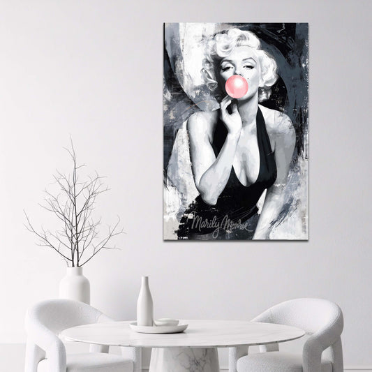 Marilyn mit pinker Kaugummiblase im Grunge Stil Wandbild