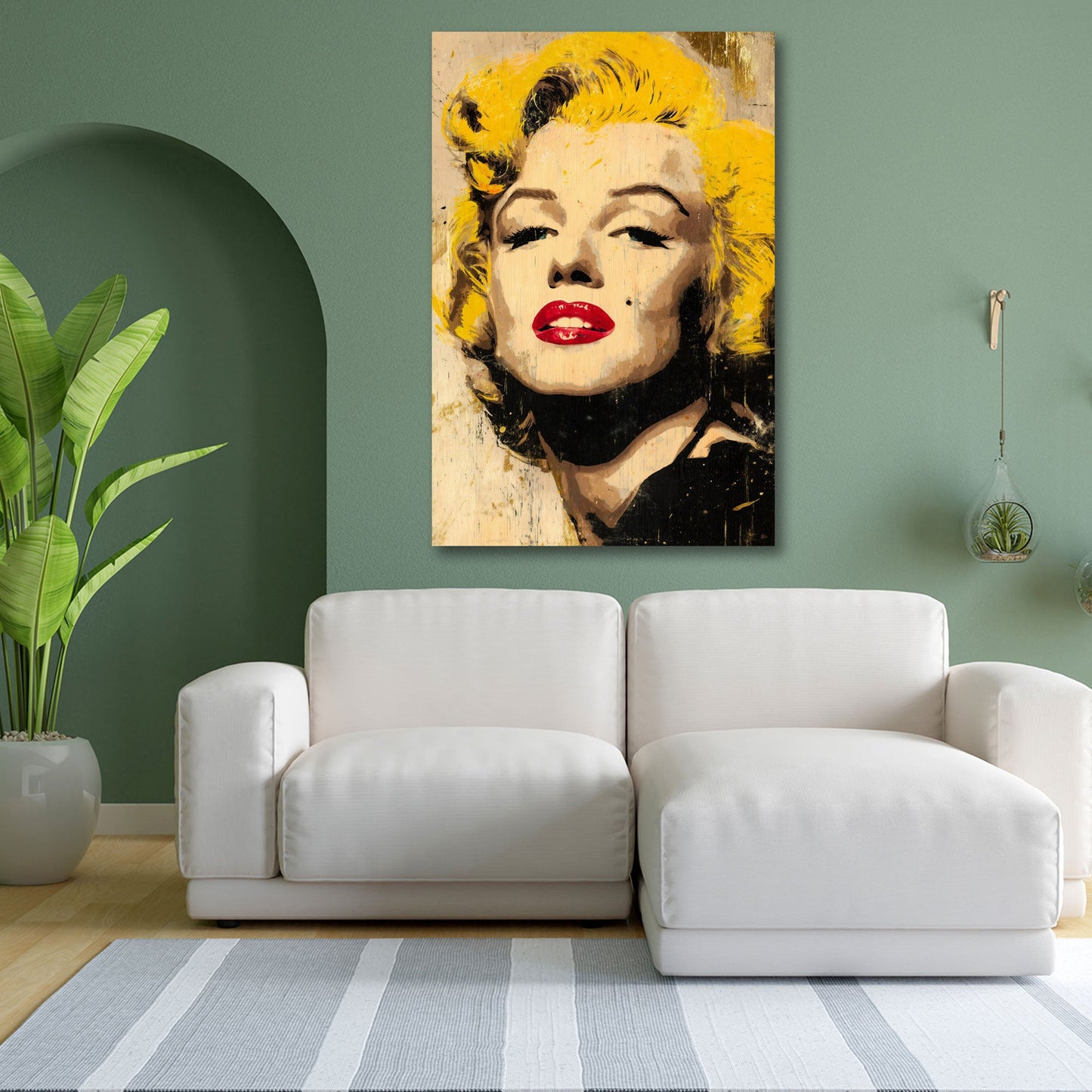 Marilyn Porträt mit goldblonden Haaren und roten Lippen Wandbild