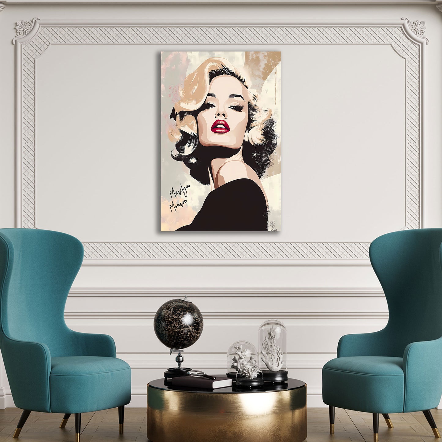Marilyn Beautiful Retro Stil Schwarz Beige Wandbild