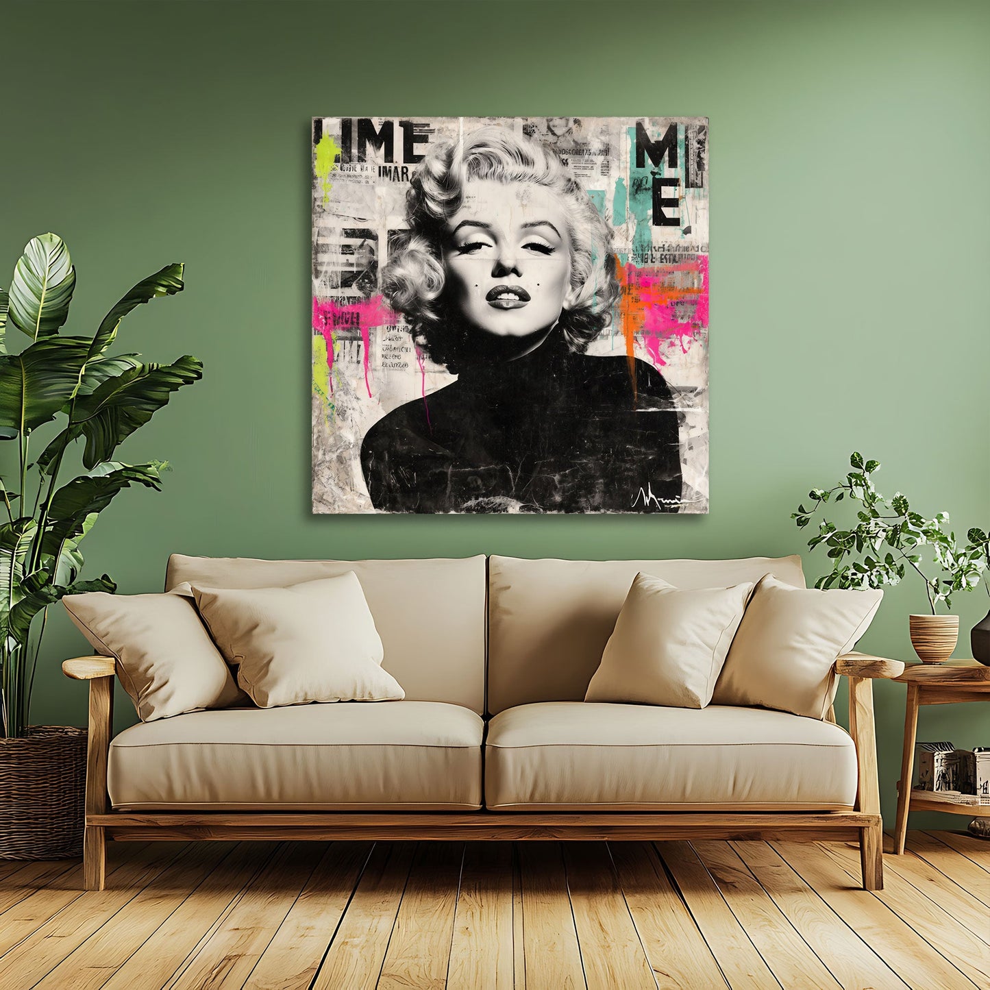 Marilyn schwarz-weiß Pop Art Diva mit Farbakzenten Wandbild