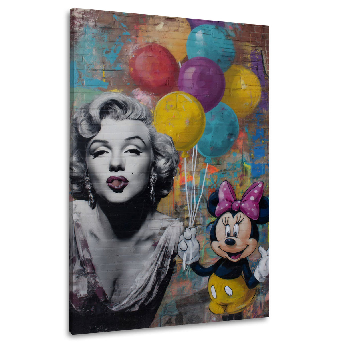 Marilyn und Minnie mit bunten Luftballons Graffiti Wandbild