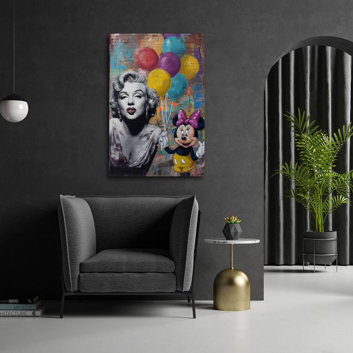 Marilyn und Minnie mit bunten Luftballons Graffiti Wandbild