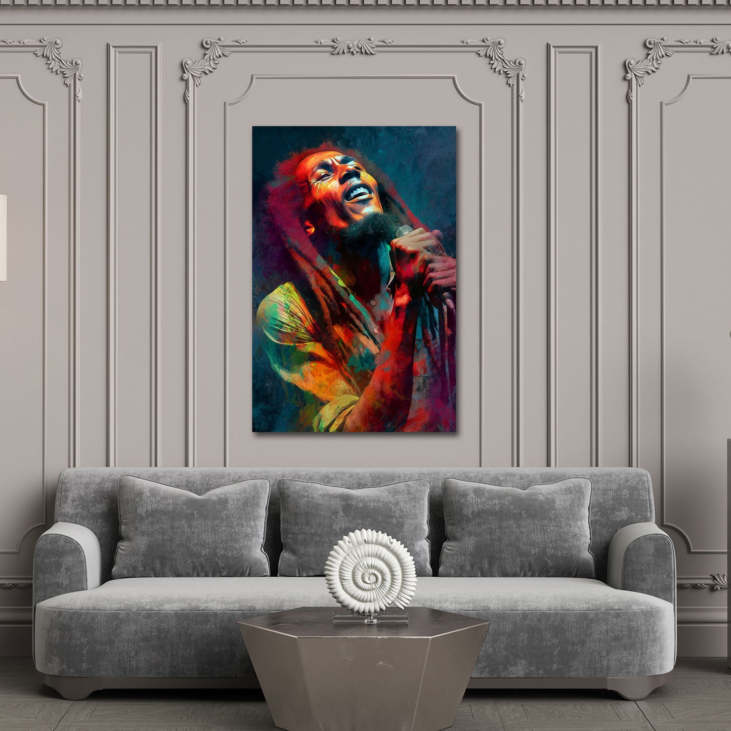 Marley Musiker Mikrofon Dreadlocks Porträt Wandbild