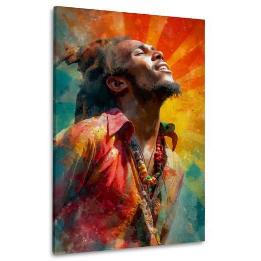 Marley Musiker Porträt Rastafari Farben Sonne Licht Wandbild