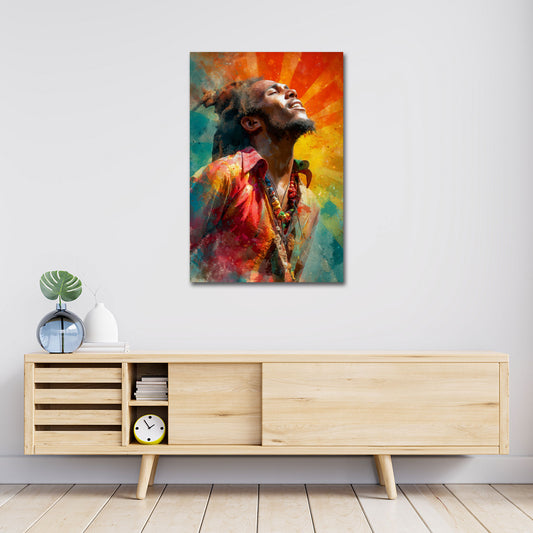 Marley Musiker Porträt Rastafari Farben Sonne Licht Wandbild