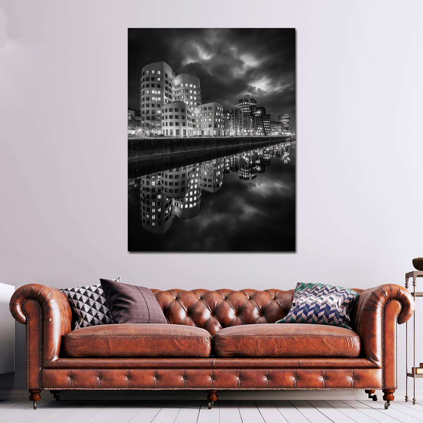 Medienhafen Düsseldorf schwarz weiß Architektur Skyline Wandbild