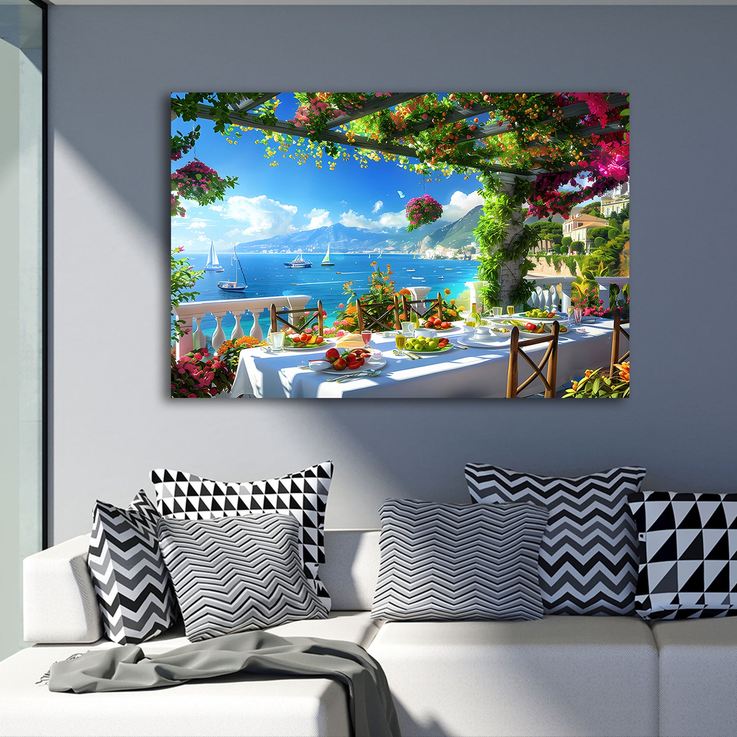 Mediterrane Terrasse Meerblick Italien Wandbild