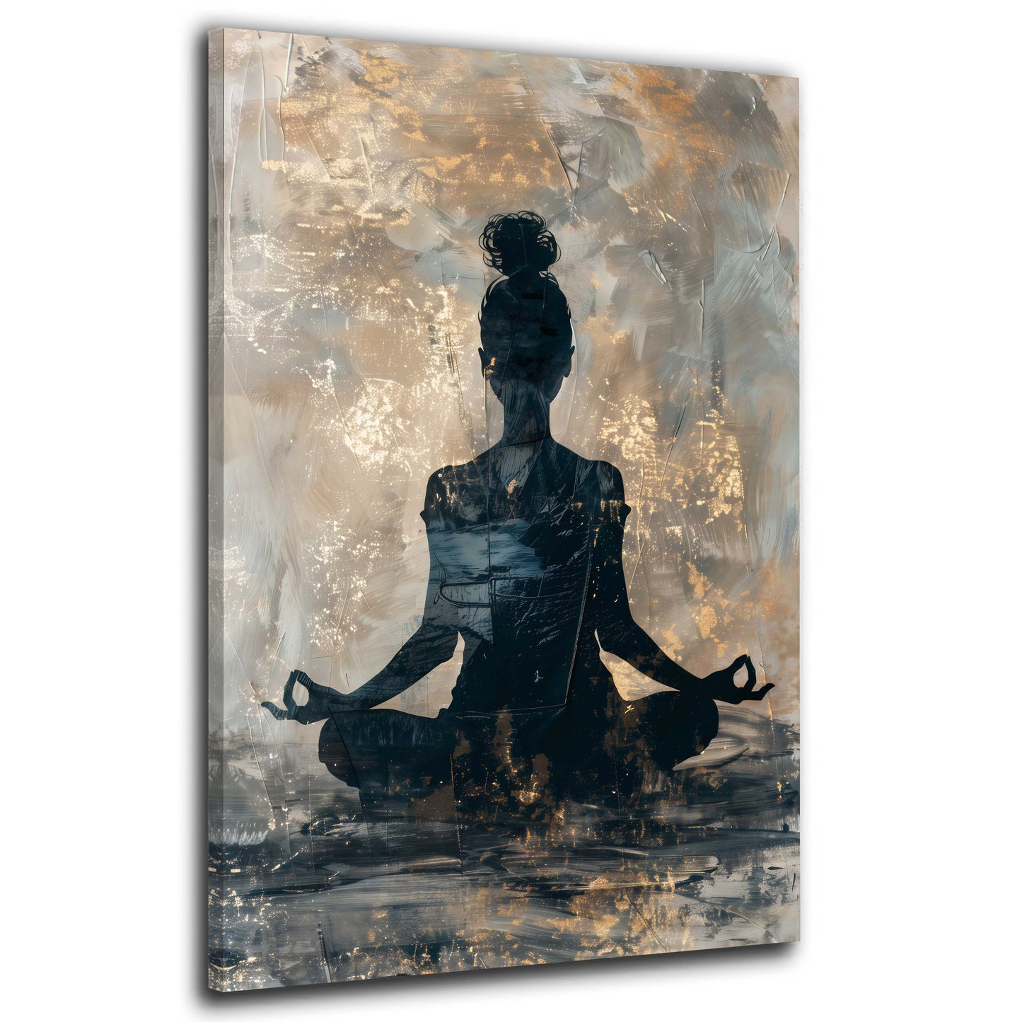 Meditierende Silhouette im Lotussitz goldener Stil Wandbild