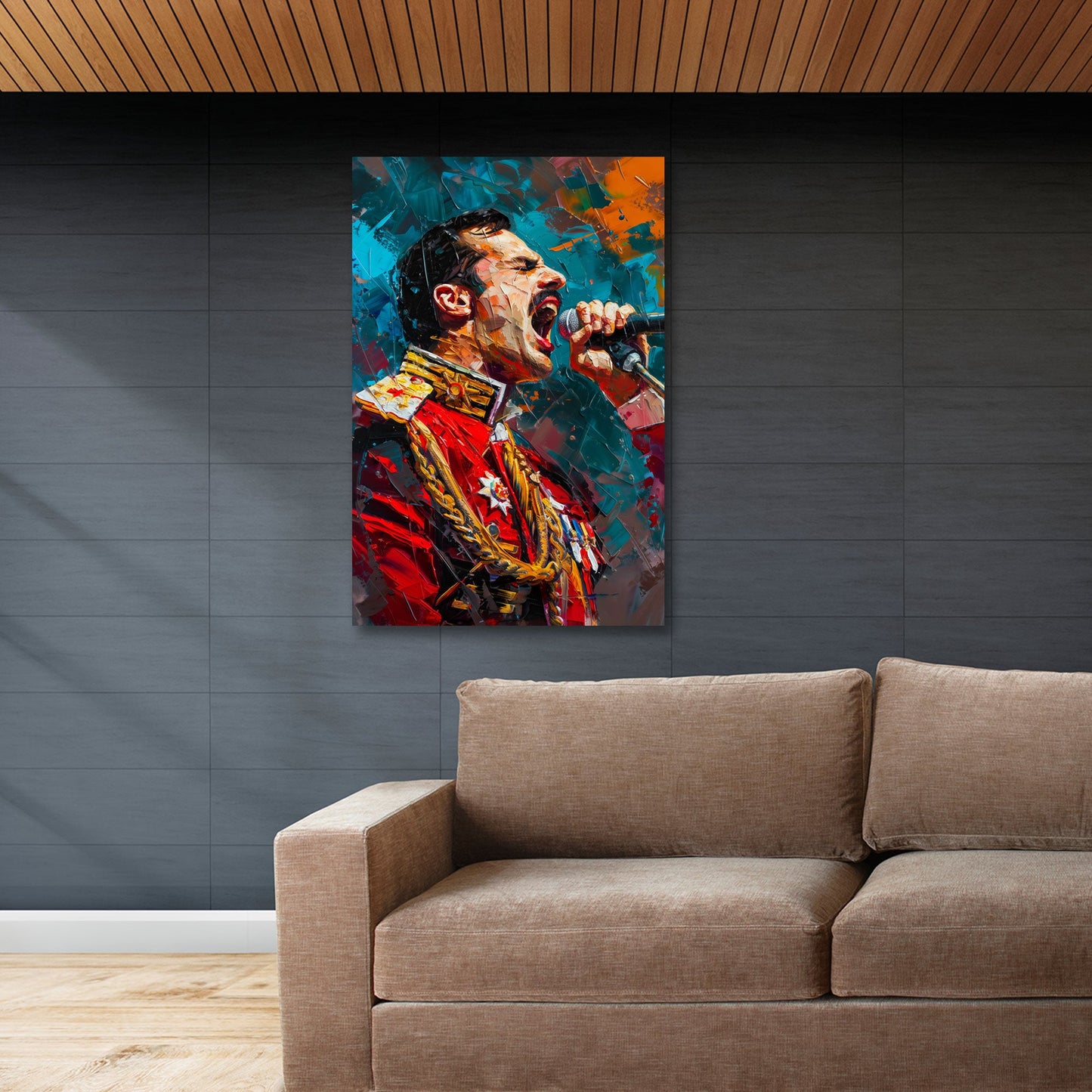Mercury Musiker Porträt beim Singen auf der Bühne Wandbild
