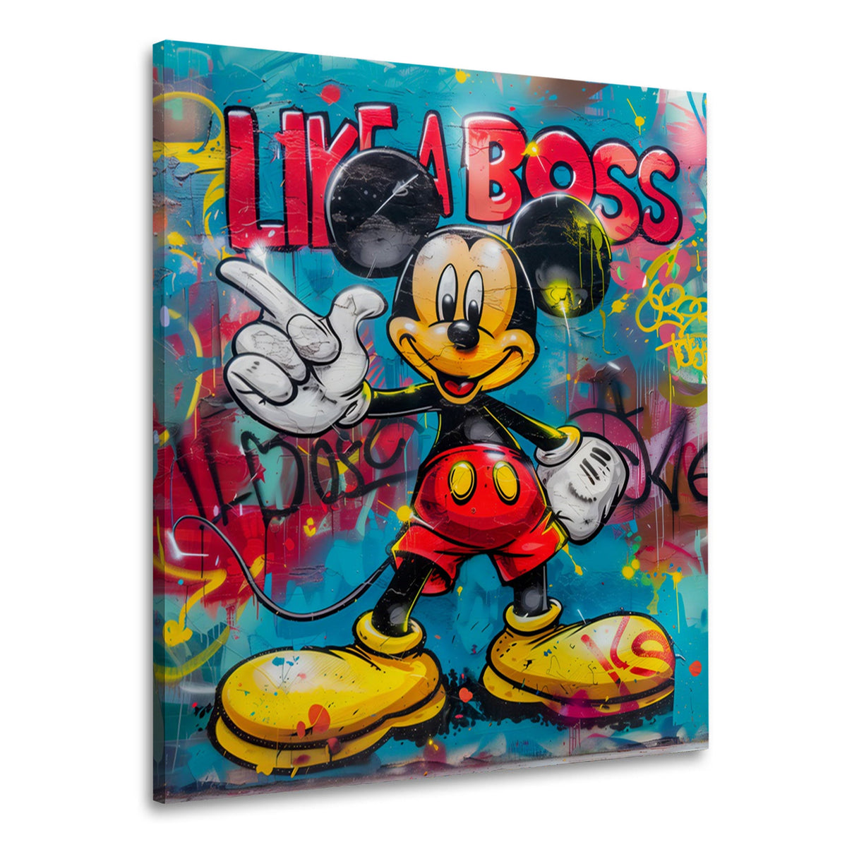 Mickey mit Like a Boss Schriftzug im Graffiti Stil Wandbild