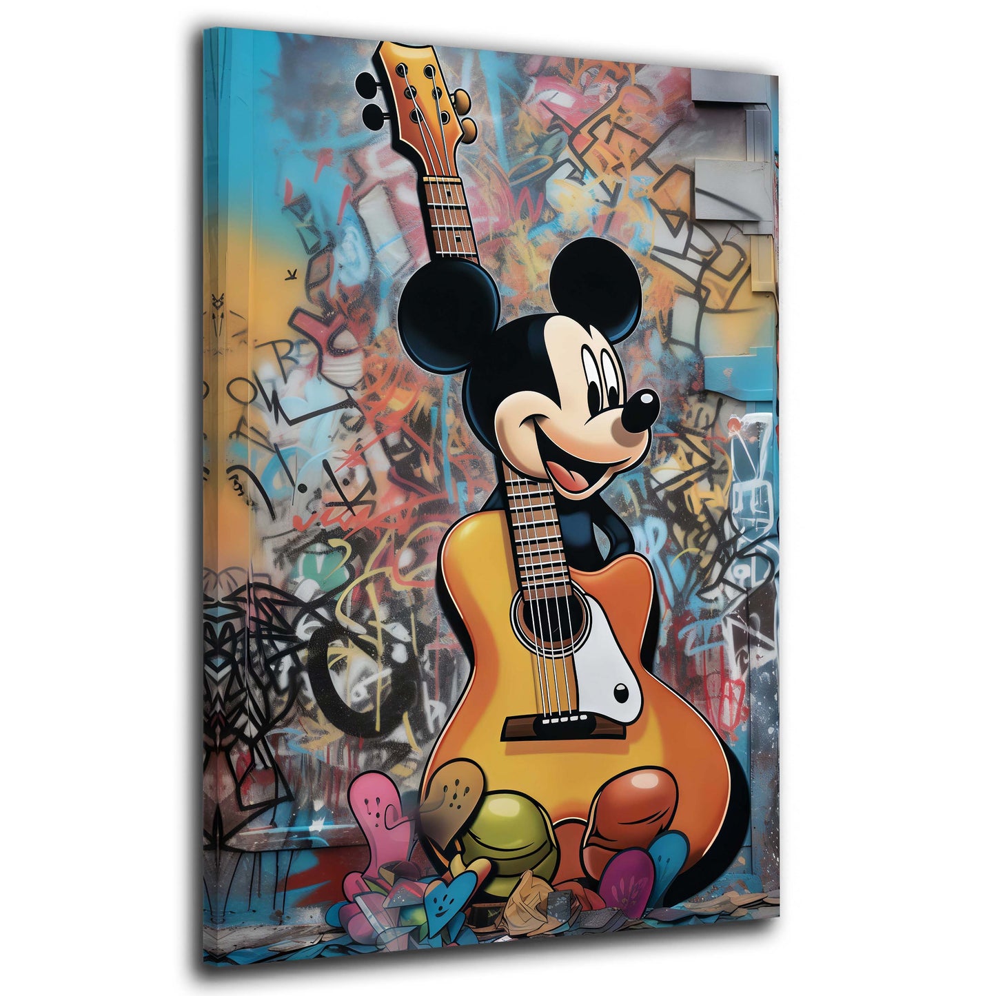 Micky Maus mit Gitarre auf bunter Graffiti Wand Wandbild