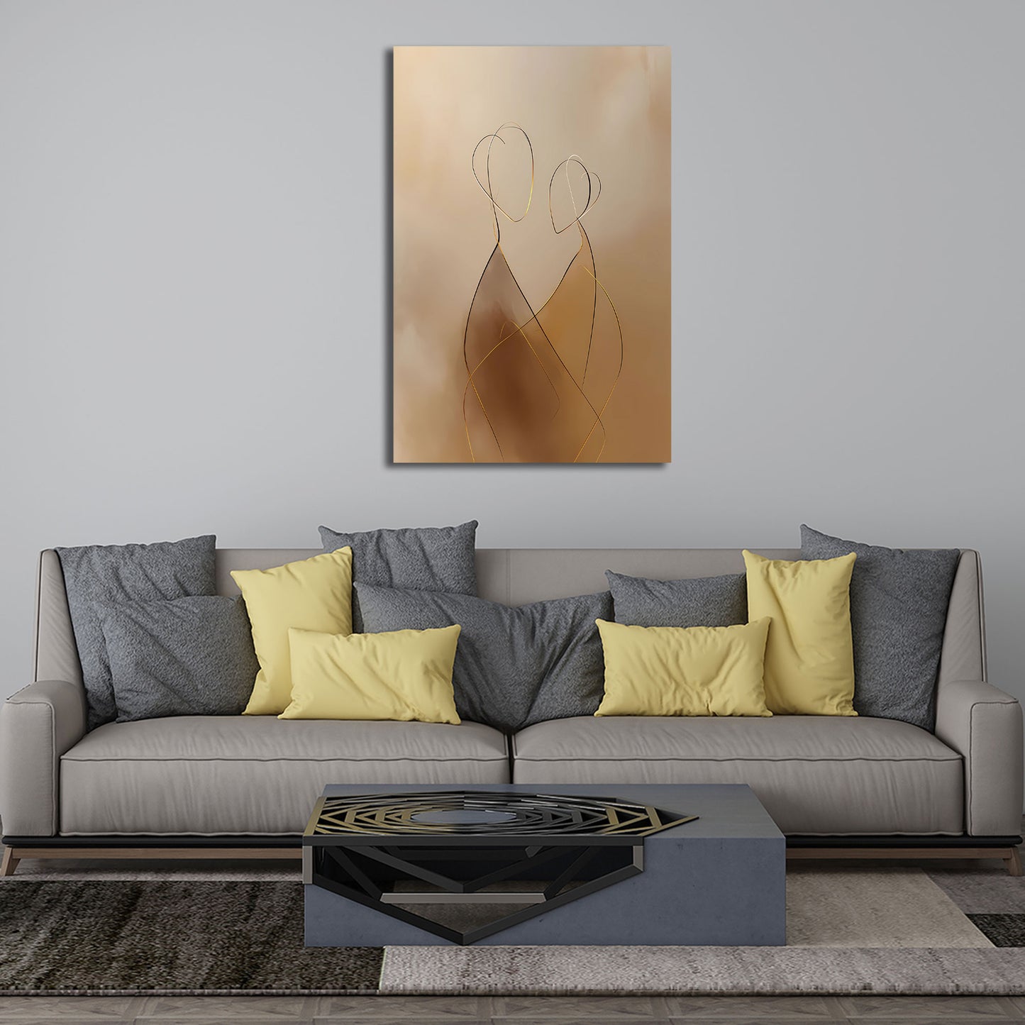 Minimalistisches Line Art Umarmung Abstrakte Figuren Wandbild