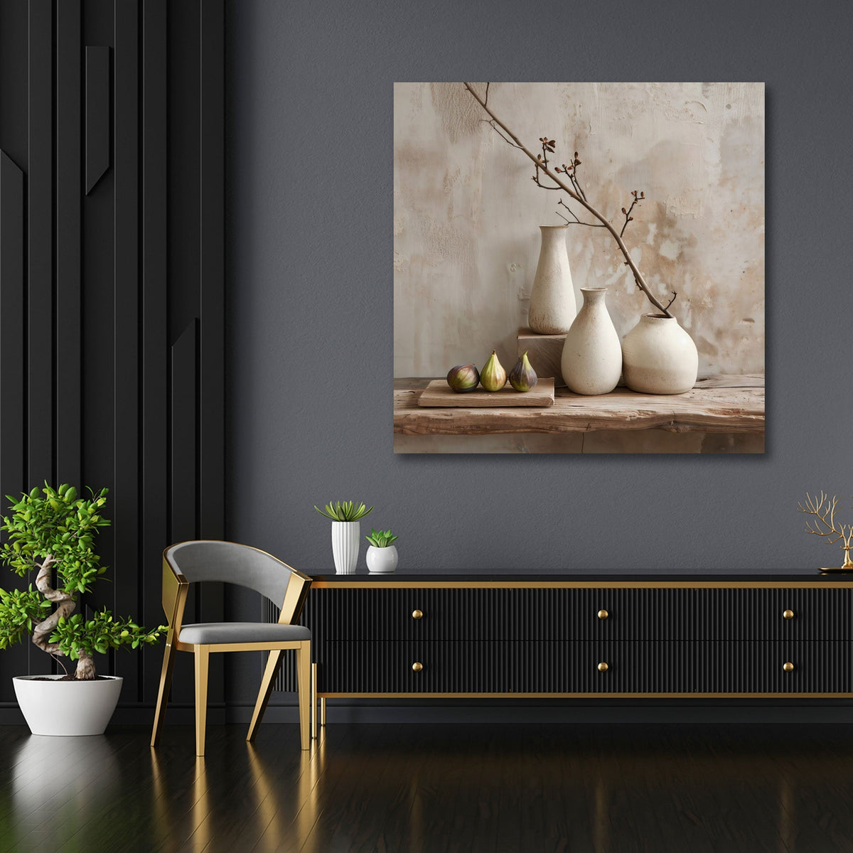 Minimalistisches Stillleben mit Vasen als Wandbild im Raum
