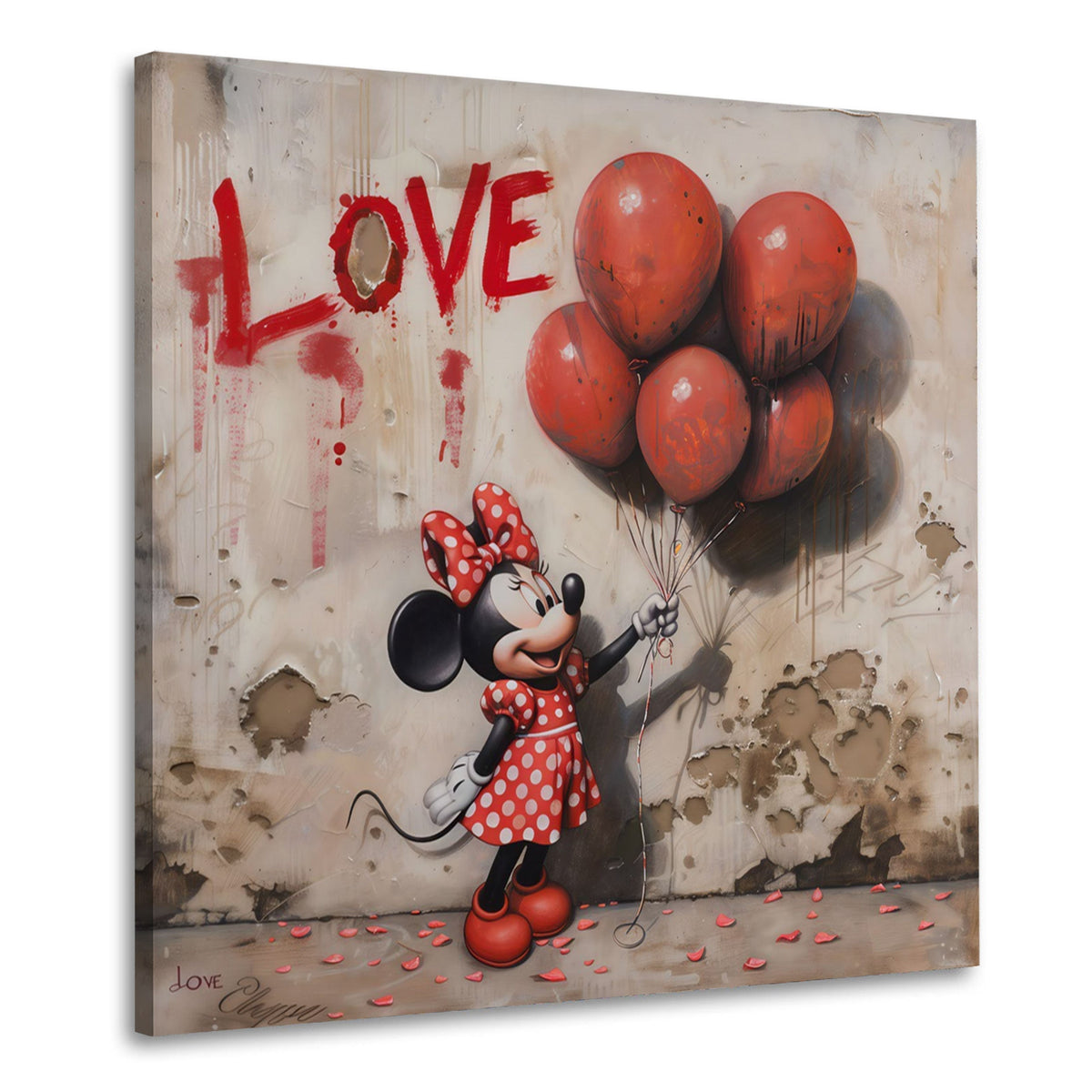 Minnie mit roten Luftballons und Love Schriftzug Wandbild