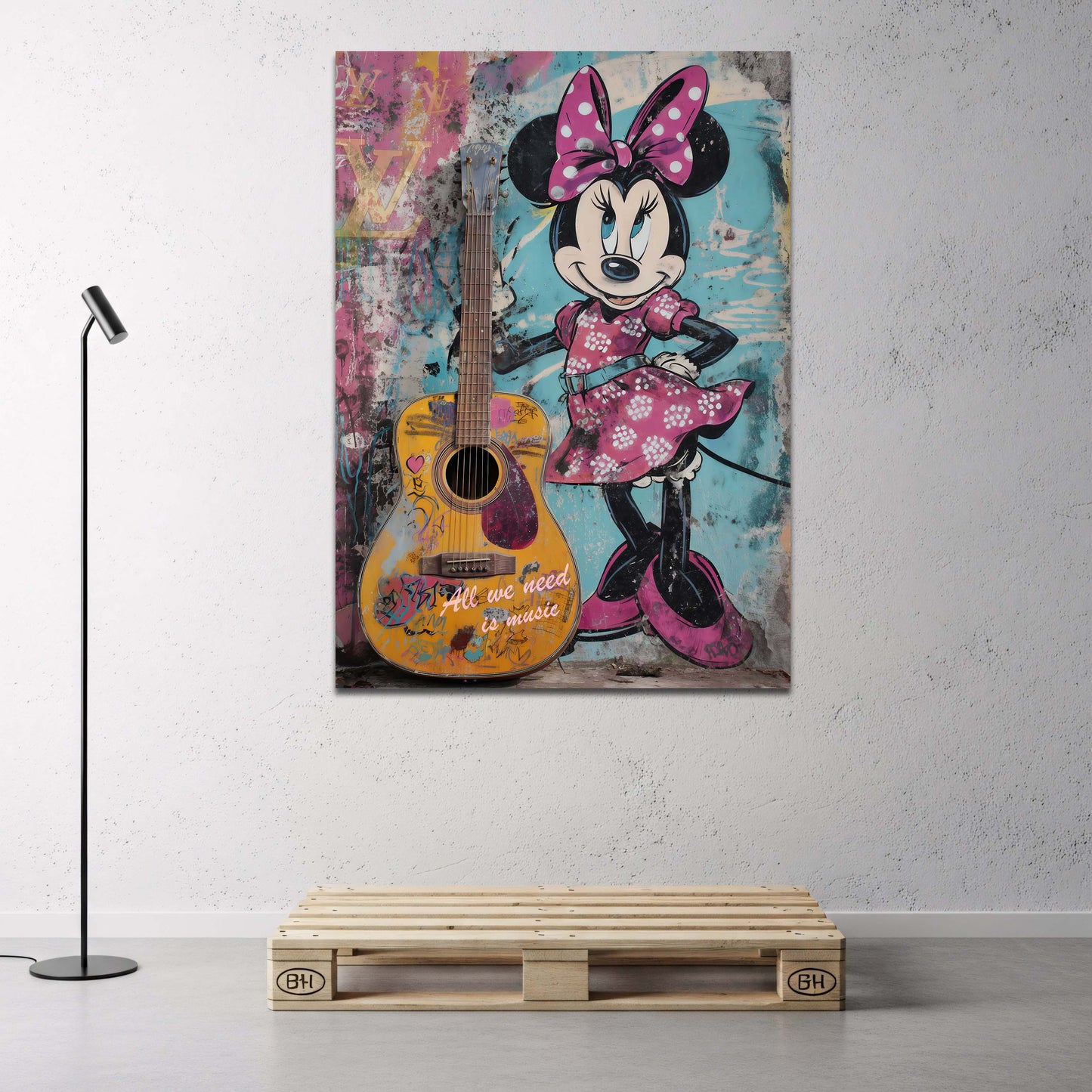 Minnie Mouse mit Gitarre All We Need Is Music Wandbild