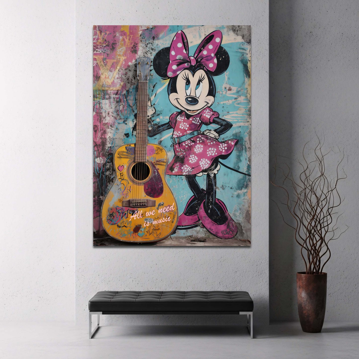 Minnie Mouse mit Gitarre All We Need Is Music Wandbild