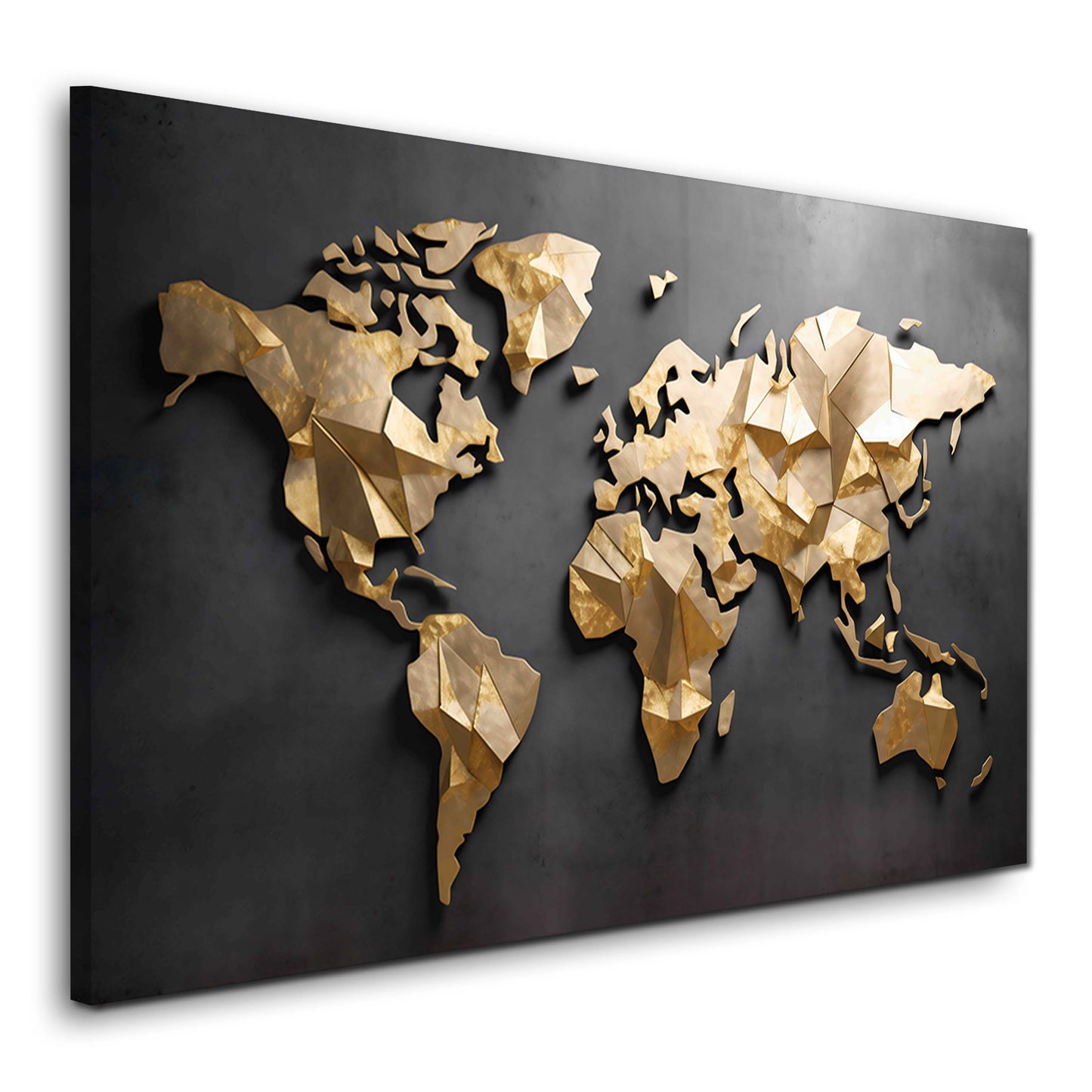 Moderne Weltkarte mit goldener abstrakter Geometrie Wandbild