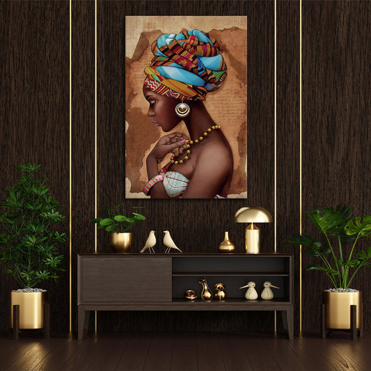 Porträt einer afrikanischen Frau als Acrylglasbild im Wohnzimmer